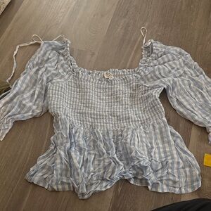 Blue Gingham Smocked Women's Top